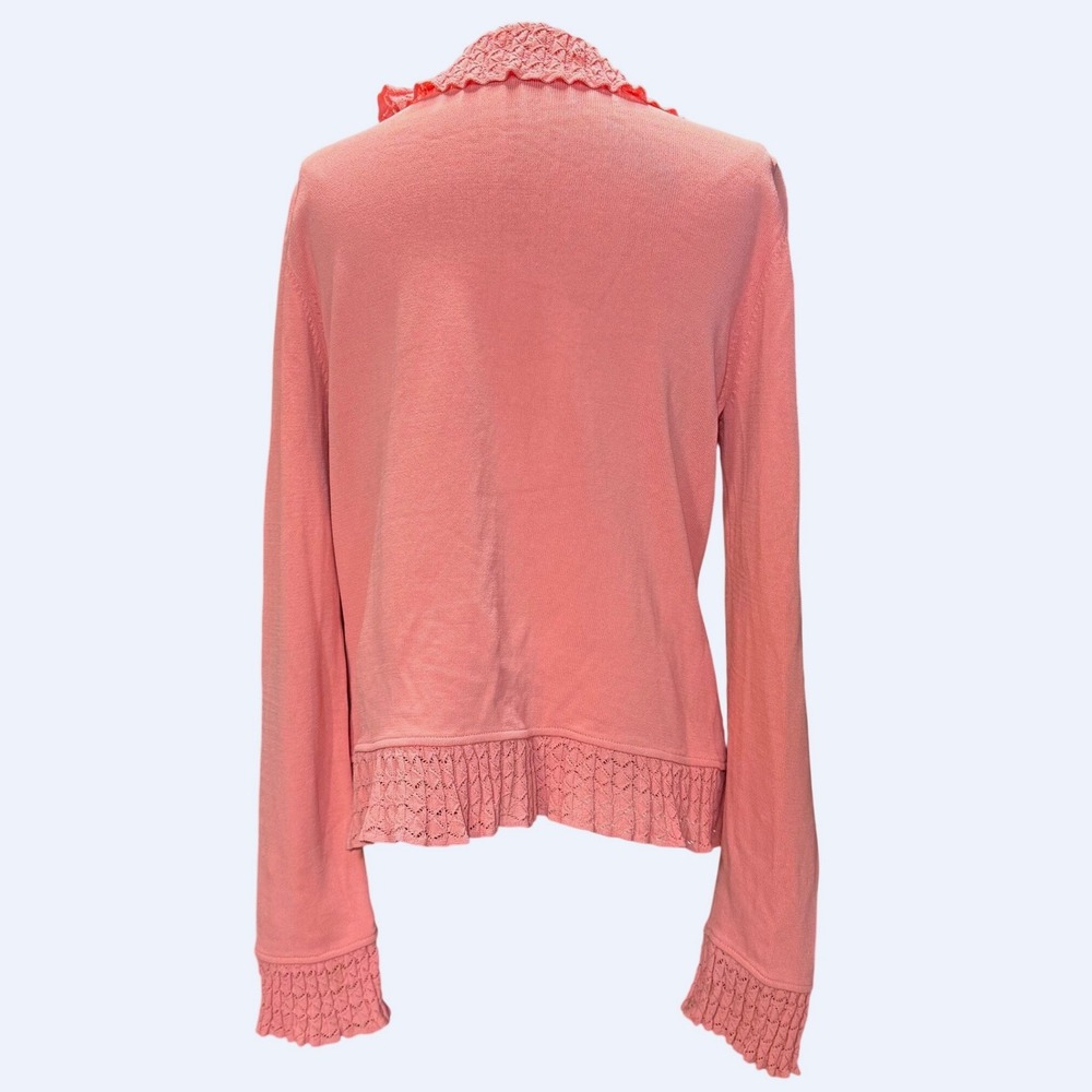 Due Per Due M Coral Pink Ruffle Cardigan Pearl Button‎ Fairy Coquette Valentines - Picture 4 of 12